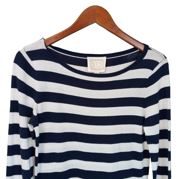 Sail to Sable Nautical Blue Striped Cotton Dress, Boat Neck, Ruffle Hem Size XS - Picture 3 of 10